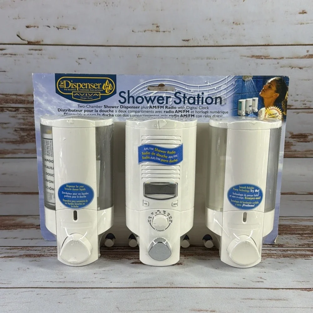 Better Living Shower Station Dispenser w/ AM/FM Radio & Clock White New